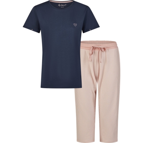 By Louise Essential dames capri pyjama driekwart gestreept blauw