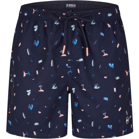 Happy Shorts Heren zwemshort strand donkerblauw print
