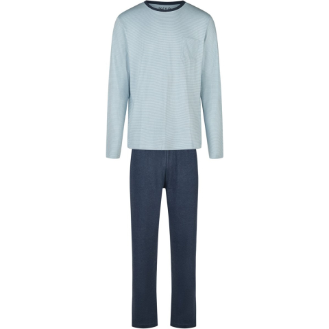 Phil & Co Heren pyjama set interlock lichtblauw gestreept/donkerblauw