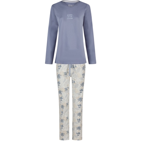 By Louise Dames pyjama set lang v-hals donkerblauw gebloemd