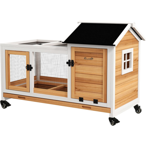 4goodz Houten konijnenhok met loopgedeelte 92x52x67 cm -