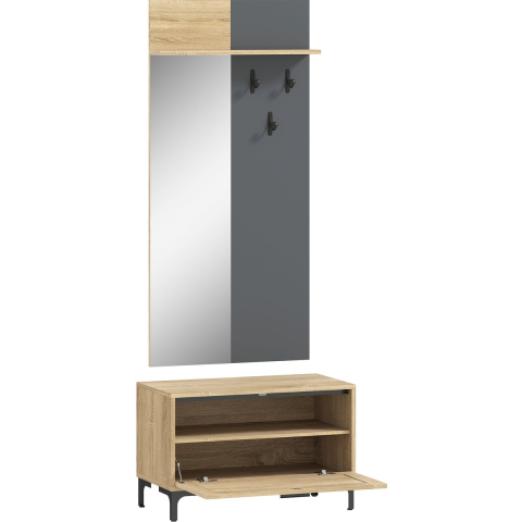 4goodz Garderobeset met spiegel 3 haken en open plank /grijs