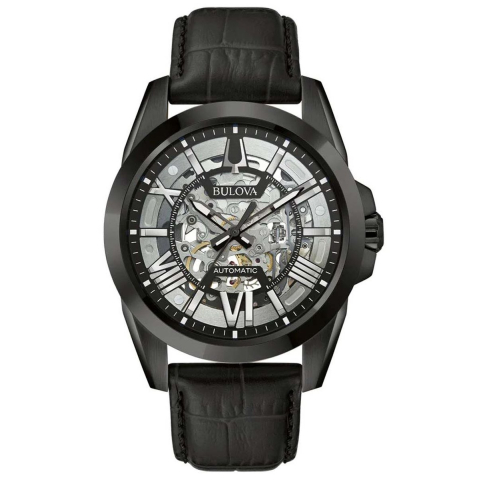 Bulova Sutton Skeleton Heren Zwarte Horloge 98A304