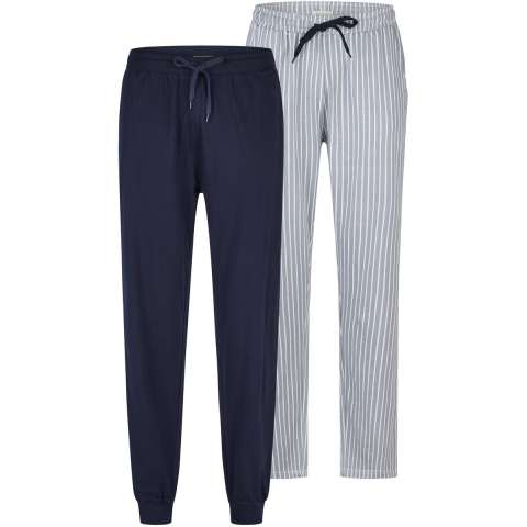 Phil & Co Heren lange pyjamabroeken 2-pack grijs gestreept/donkerblauw