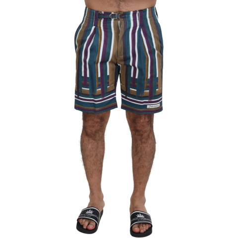 Dolce & Gabbana Multicolore Gestreepte Stretch Katoenen Heren Shorts