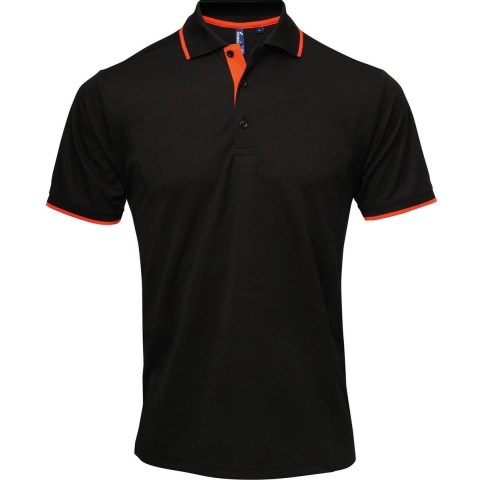 Premier Herencontrast Coolchecker Polo Shirt (Zwart/Oranje)
