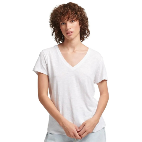 Superdry dames T-shirt met geborduurd logo en V-hals.
