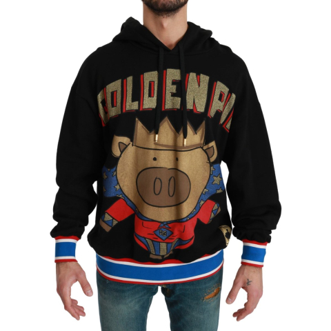 Dolce & Gabbana Mannen Zwarte Trui Varken van het Jaar Hooded