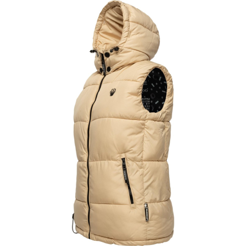 Marikoo dames gewatteerd vest – Eisflöckchen met capuchon & imitatiebontkraag