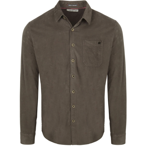 No Excess Shirt solid fine herringbone dark clay