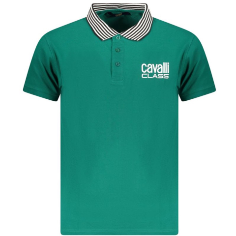 Cavalli Class Groene Katoenen Heren Polo Shirt