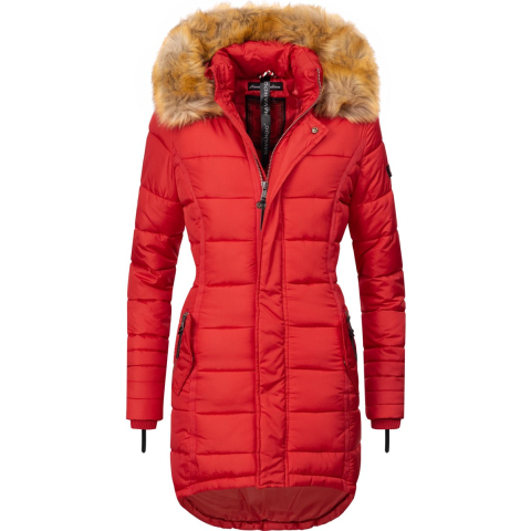 Navahoo Dames Winterjas Papaya – Getailleerd, Warm & Met Afneembare Bontkraag
