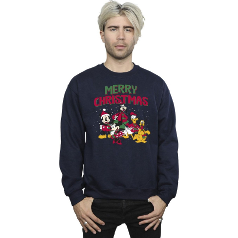 Disney Heren Mickey Mouse Vrolijk Kerstfeest Figuren Sweatshirt (Marineblauw)