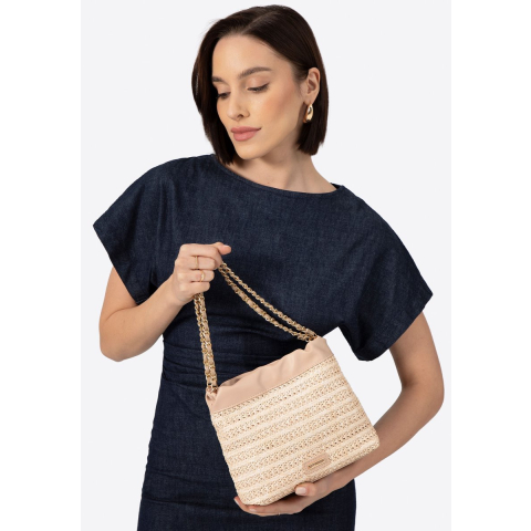 Wittchen Dames Geweven Crossbody Tas met Kettingen, Beige