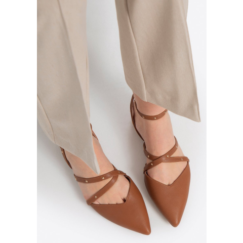 Wittchen Dames Leren Ballerina's met Metallic Accenten Bruin Natuurlijk Leer