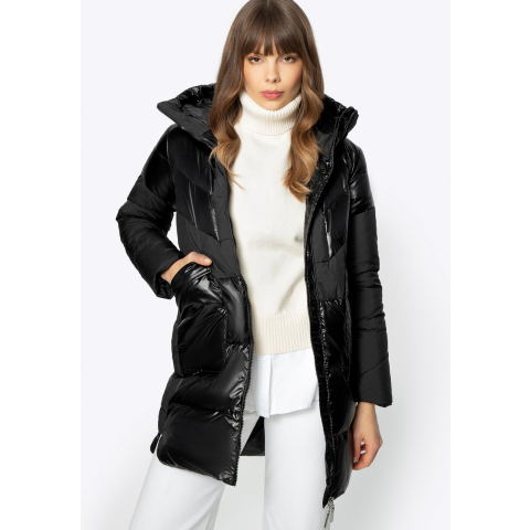Wittchen Dames Donsjas in Combinatiematerialen met Capuchon, Zwart Nylon