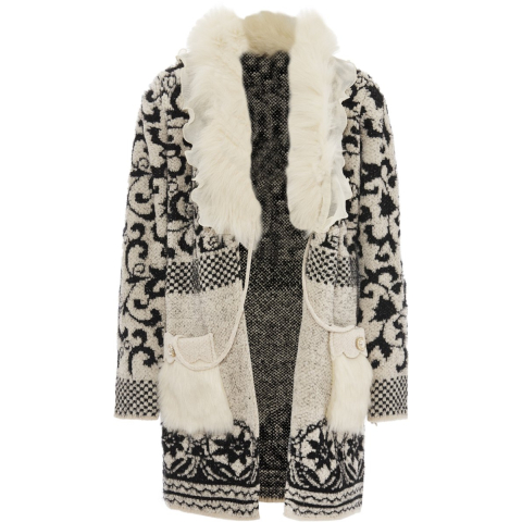 Faina Vest Dames wol wit zwart