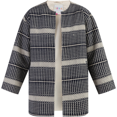 IZIA Geweven korte jas Dames Donker marineblauw gebroken wit