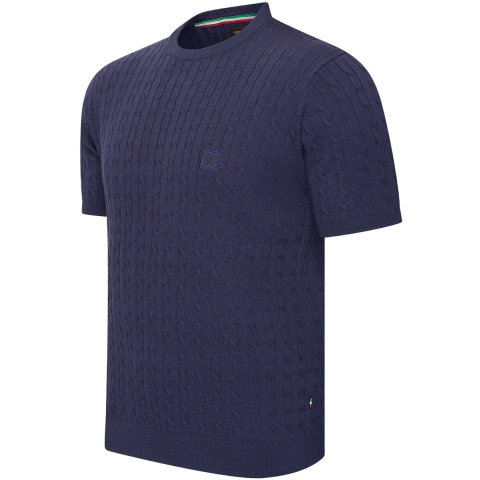 Cappuccino Italia Tee SS Loreto Cable Knit Tee Blauw