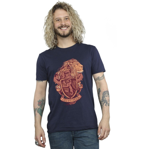 Harry Potter Heren Gryffindor Schets Crest T-Shirt (Marineblauw)