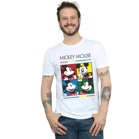 Disney Heren Mickey Mouse Vierkant Gekleurd T-shirt (Wit)