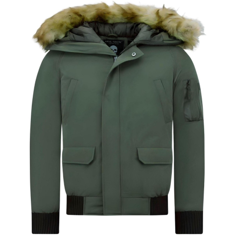 Enos Korte winterjas met faux bontkraag