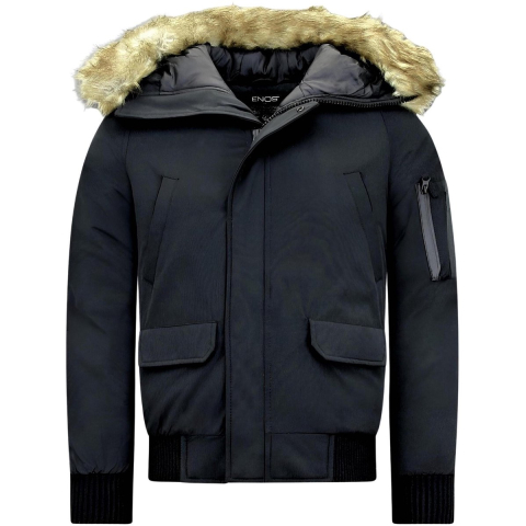 Enos Korte winterjas met faux bontkraag