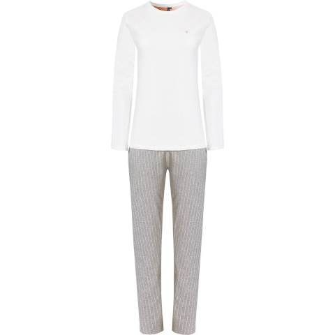By Louise Dames pyjama set lang wit/grijs gestreept