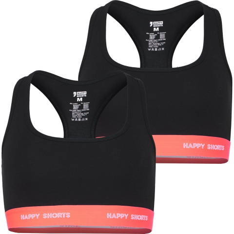 Happy Shorts Dames sport bh bustier zwart 2-pack