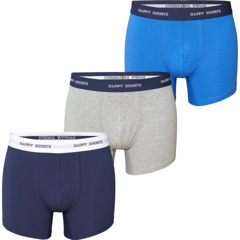 Happy Shorts Heren boxershorts trunks effen blauw/grijs 3-pack