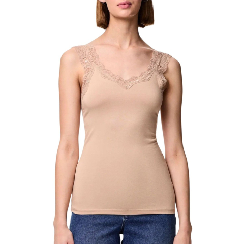 Pieces Dames top pcbarbera lace taupe