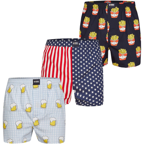 Happy Shorts Wijde boxershorts heren met print 3-pack