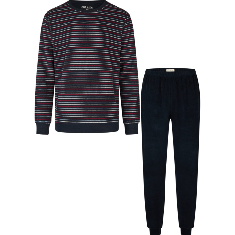 Phil & Co Heren winter pyjama set lang badstof donker gestreept