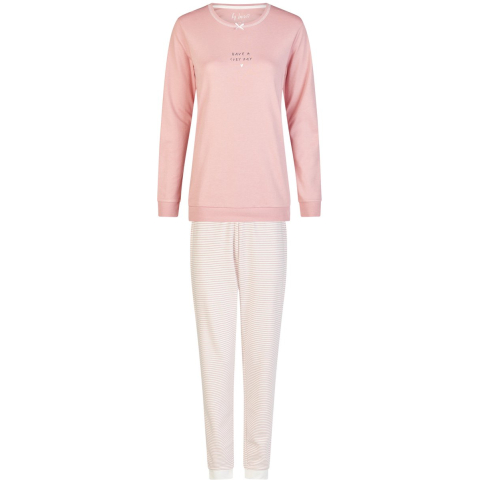 By Louise Dames winter pyjama set lang interlock roze/wit gestreept