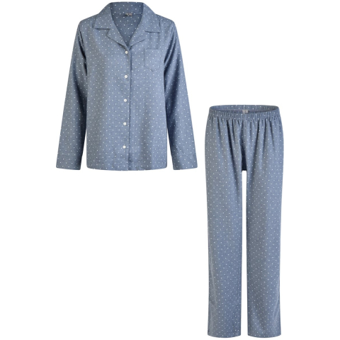 By Louise Dames pyjama set flanel lang met knoopsluiting gestipt