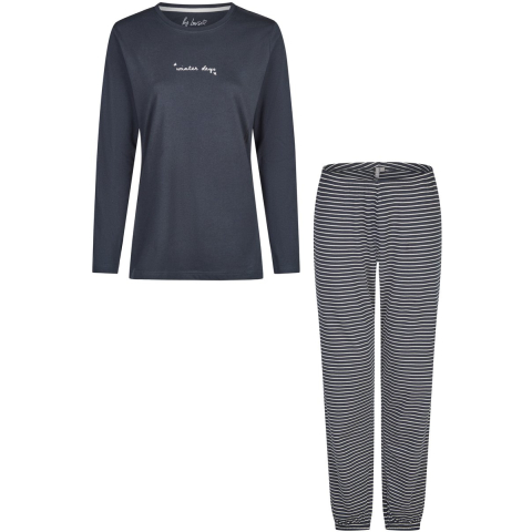 By Louise Dames pyjama set lang katoen donker/wit gestreept