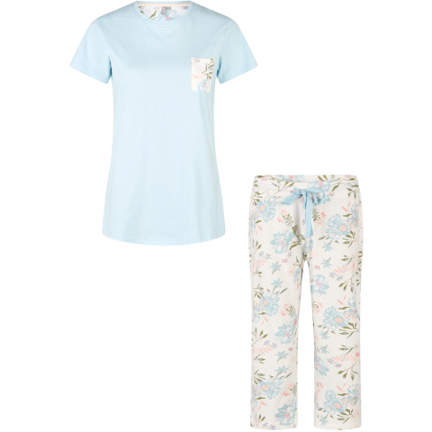 By Louise Dames capri pyjama set driekwart blauw/wit gebloemd