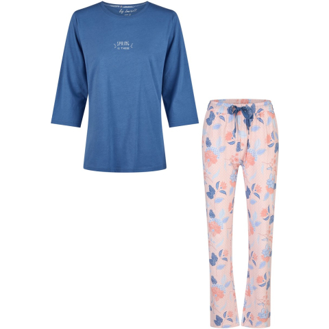 By Louise Dames pyjama set lang blauw/roze gebloemd