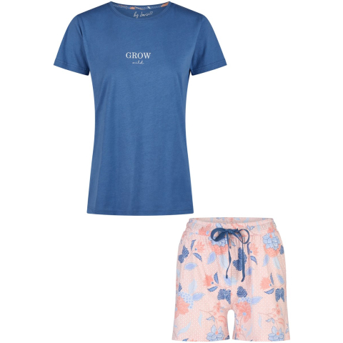 By Louise Dames korte pyjama set shortama blauw/roze gebloemd