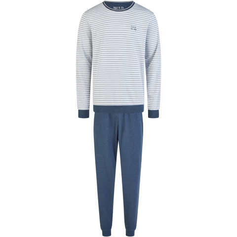Phil & Co Heren winter pyjama set lang interlock blauw gestreept