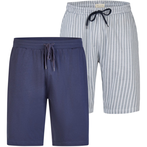 Phil & Co Heren korte pyjamabroeken 2-pack grijs gestreept/donkerblauw