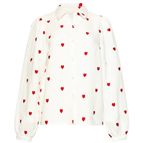 Smashed Lemon Witte blouse met rode hartjes print |