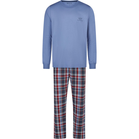 Phil & Co Essential heren pyjama set lang blauw/geruit
