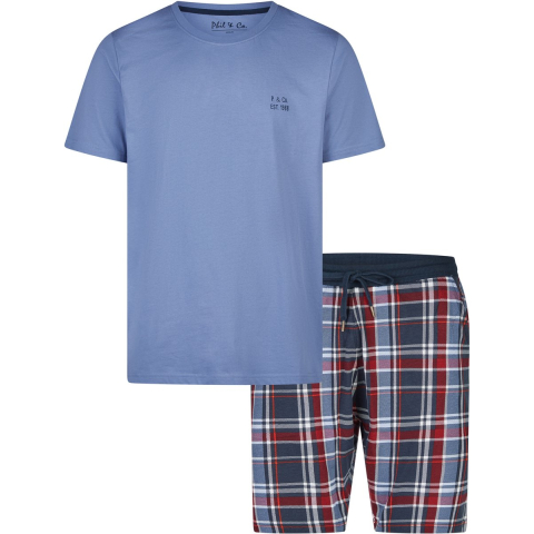 Phil & Co Essential shortama heren korte pyjama set blauw/geruit