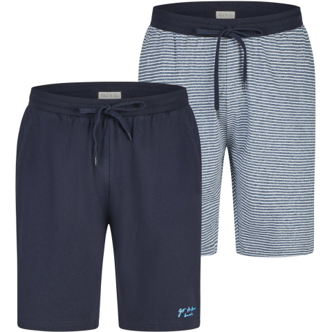Phil & Co Heren korte pyjamabroeken 2-pack donkerblauw/grijs gestreept