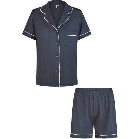 By Louise Dames korte pyjama set modal shortama met knoopsluiting donker
