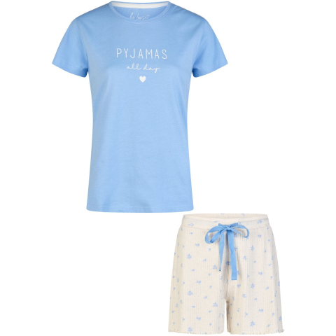 By Louise Dames korte pyjama set shortama lichtblauw/wit gebloemd