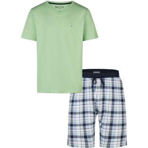 Phil & Co Heren shortama korte pyjama set groen/blauw geruit