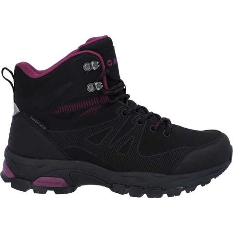 Hi-Tec Jackdaw Mid WP Polyester Dames Zwart/Bordeaux Wandelschoenen