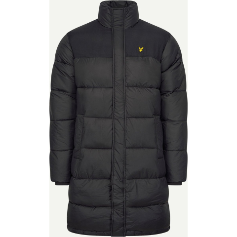 Lyle & Scott lange gewatteerde zwarte pufferjas